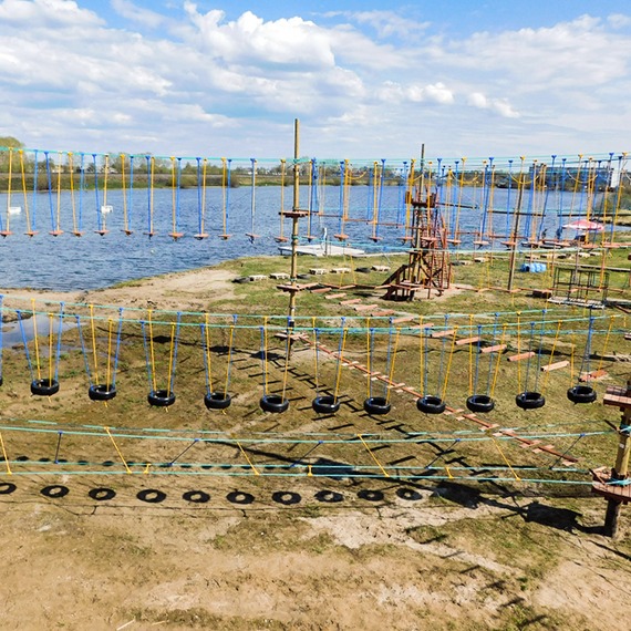 Rope park on artificial poles in Arkhangelsk photo