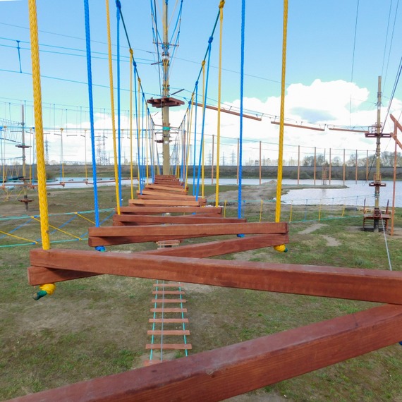 Rope park on artificial poles in Arkhangelsk photo